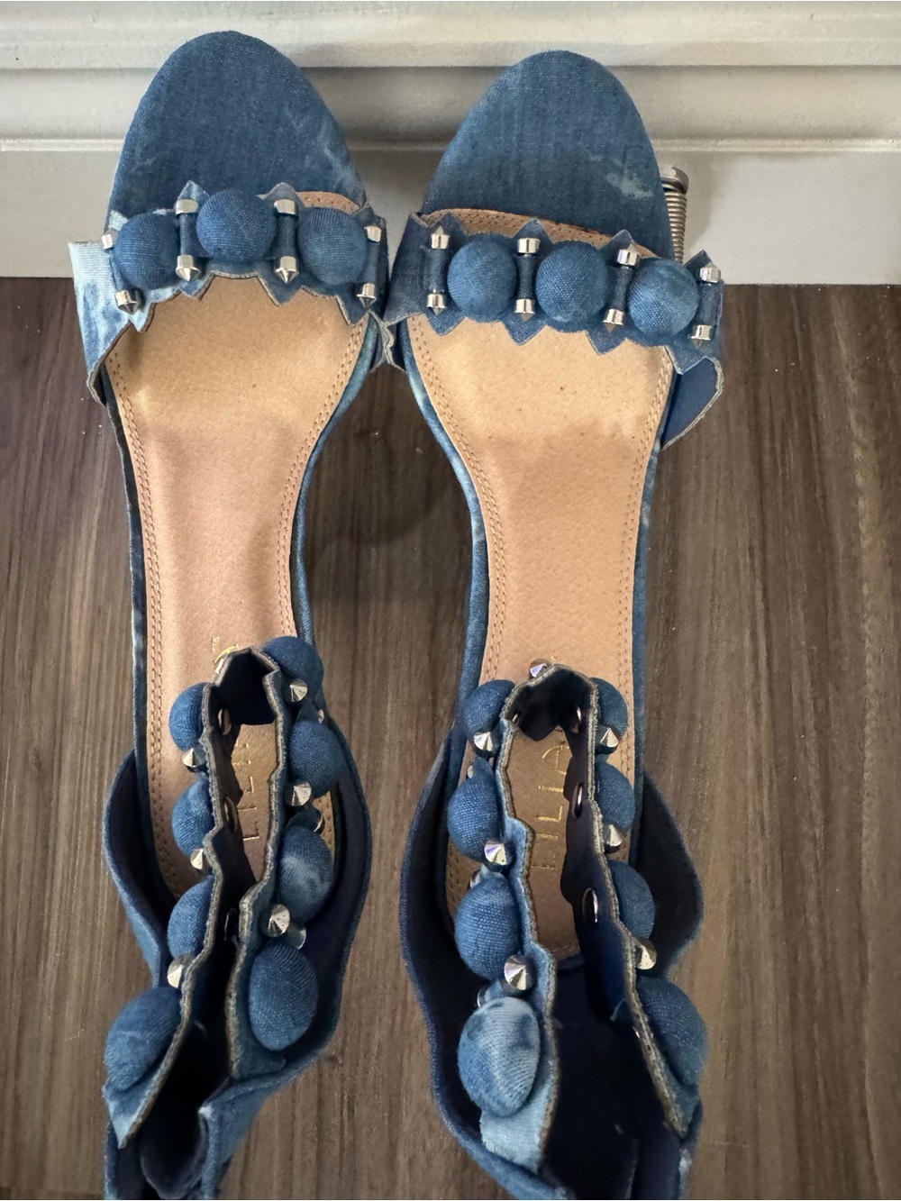 Liliana Denim Blue Studded Ankle Strap Sandals